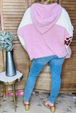 Checkered Flower Pink knitted loose style women hoodie sweater MY15306 IS7 top