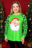 Christmas santa printed green leopard women blouse XCH16595