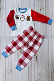 Christmas patch embroidery & plaid pant 2pcs boy sets 250924M