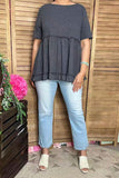 Western Solid color gery short sleeve women's boutique top BQ15554