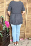 Western Solid color gery short sleeve women's boutique top BQ15554