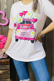 DLH13526 "A mouR"&fuchsia car/heart/sunflower multi color printed short sleeve women L.pink tops