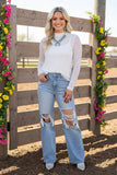 Southern Stitch Rhinestone checkered long sleeve white mesh women top XCH17069