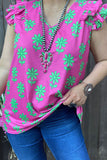 Mint flower prints short sleeves women tops w/ruffles YMY13365 ACS2