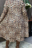 XCH15614 Tan/brown leopard printed long sleeve women cardigan