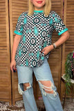 Western turquoise jewels & checkered women boutique top Southern Stitch XCH17166