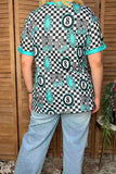 Western turquoise jewels & checkered women boutique top Southern Stitch XCH17166