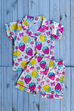 Strawberry prints short sleeve top & shorts 2pc girls pajamas set 251249M A1S10