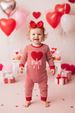 Red stripes knitted long sleeve hearts embroidery baby romper 251250M