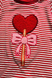 Red stripes knitted long sleeve hearts embroidery baby romper 251250M