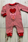 Red stripes knitted long sleeve hearts embroidery baby romper 251250M