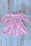 Red & Pink hearts embroidery pink checkered long sleeve girls dress 251253M