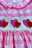Red & Pink hearts embroidery pink checkered long sleeve girls dress 251253M