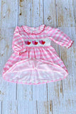 Red & Pink hearts embroidery pink checkered long sleeve girls dress 251253M