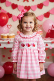 Red & Pink hearts embroidery pink checkered long sleeve girls dress 251253M