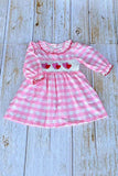 Red & Pink hearts embroidery pink checkered long sleeve girls dress 251253M