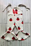 LOVE & ladybug embroidery knitted beige one piece girls jumpsuit 251254M