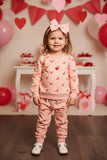 Red bow printed knitted long sleeve sweatshirt 2pc girls sets 251255M