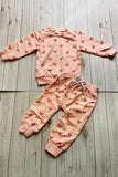Red bow printed knitted long sleeve sweatshirt 2pc girls sets 251255M