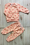Red bow printed knitted long sleeve sweatshirt 2pc girls sets 251255M