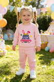 HAPPY EASTER & bunny embroidery pink long sleeve top & pant 2pc girls set 251256M A13S4