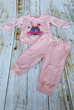 HAPPY EASTER & bunny embroidery pink long sleeve top & pant 2pc girls set 251256M A13S4