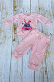 HAPPY EASTER & bunny embroidery pink long sleeve top & pant 2pc girls set 251256M A13S4