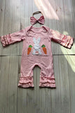 Easter bunny & carrots pink long sleeve baby romper w/headband 251260M A13S4