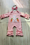 Easter bunny & carrots pink long sleeve baby romper w/headband 251260M A13S4