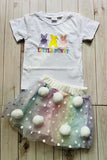 Easter LITTLE BUNNY embroidery white top & pompoms skirt 2pc girls set 251261M A12S3