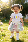 Easter LITTLE BUNNY embroidery white top & pompoms skirt 2pc girls set 251261M A12S3