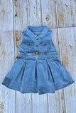 Solid color denim sleeveless pleated girls dress w/belt 251262M A12S2