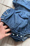 Denim ruffle bubble baby girls romper & hat  251263M A13S1