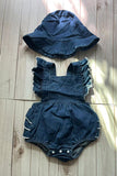 Denim ruffle bubble baby girls romper & hat  251263M A13S1