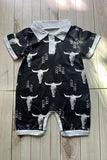 Soft western bull skull printed short sleeve baby boy romper 251264M A15S1
