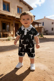 Soft western bull skull printed short sleeve baby boy romper 251264M A15S1