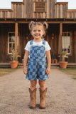 Denim blue checkered one piece overall girls jumpsuit 251267M A15S1