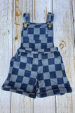 Navy blue checkered denim one piece overall girls jumpsuit 251268M A15S1