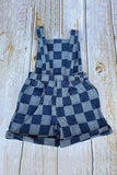 Navy blue checkered denim one piece overall girls jumpsuit 251268M A15S1