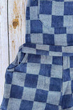 Navy blue checkered denim one piece overall girls jumpsuit 251268M A15S1