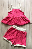 Floral printed velvet baby doll top & shorts 2pc girls sets 251271M A12S4