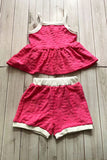 Floral printed velvet baby doll top & shorts 2pc girls sets 251271M A12S4