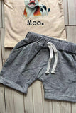 Cow & MOO printed short sleeve top & grey shorts 2pc boy set 251273M A15S1