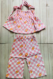 Flower gauze shirred top & wide leg pant 2pc girls set 251275M A13S4