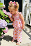 Flower gauze shirred top & wide leg pant 2pc girls set 251275M A13S4