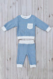 Blue knitted fabric long sleeve top & pant 2pc boy's set 251278M