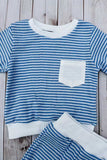 Blue knitted fabric long sleeve top & pant 2pc boy's set 251278M