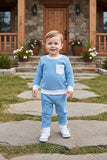 Blue knitted fabric long sleeve top & pant 2pc boy's set 251278M