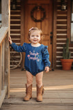 Western Baby Cowgirl embroidery long sleeve denim baby romper 251279M A12S1