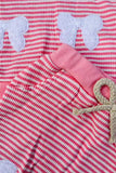 Pink knitted long sleeve top & white bow 2pc girls sets 251281M